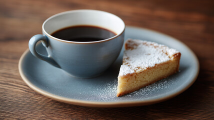 Glutenfree almond flour cake slice with coffee on plate