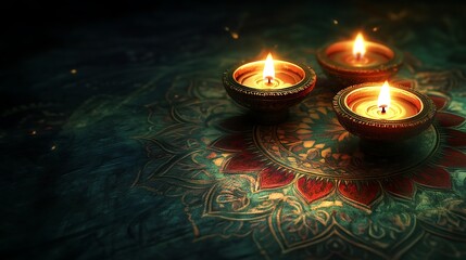 Glowing candles on ornate mandala (1)