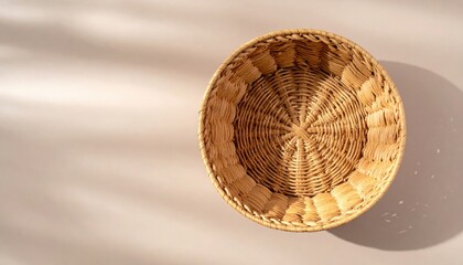 Fototapeta premium Handwoven wicker basket artisan studio decorative object soft natural light top-down view craftsmanship and design