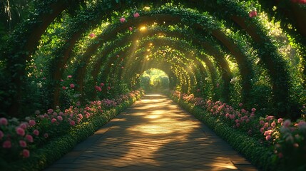 Emerald vines are often used to decorate arches and pergolas in gardens, adding a touch of natural beauty and vertical interest, a feeling of horticultural design and outdoor ambiance