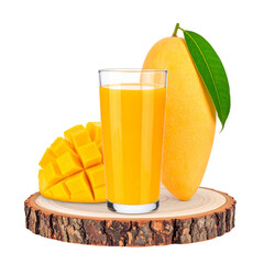 Fresh mango juice in glass with mango slices
