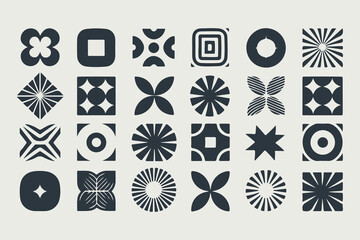 Brutalist Abstract Geometric Shapes and Grids.Minimal Icons on Beige, Graphic Design for Branding and Digital Art Vector Illustration