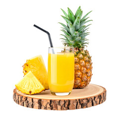 Fresh pineapple juice with slices and whole pineapple