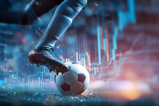 Kickoff in modern soccer with digital overlay representing player stats and analytics