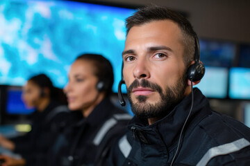 Emergency response team monitors operations in high-tech command center