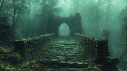 Ethereal luminescence cascades through ancient, moss-covered cobblestones, whispering secrets of forgotten epochs in a symphony of emerald and umber hues