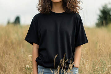 Person Wearing Black Oversized T-Shirt Mockup