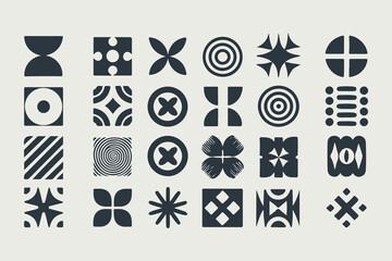 Brutalist Abstract Geometric Shapes and Grids.Minimal Icons on Beige, Graphic Design for Branding and Digital Art Vector Illustration
