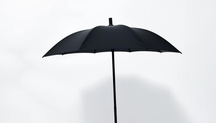 Simple black umbrella silhouette on white background, rain, clean