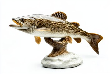 Naklejka premium Ceramic fish statue isolated on white background for home decor, collection.