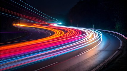 Highway at night with light trails, Nighttime Road with Light Trails