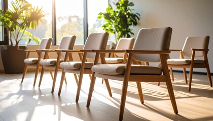 Modern Beige Wooden Chairs In A Bright Office Setting