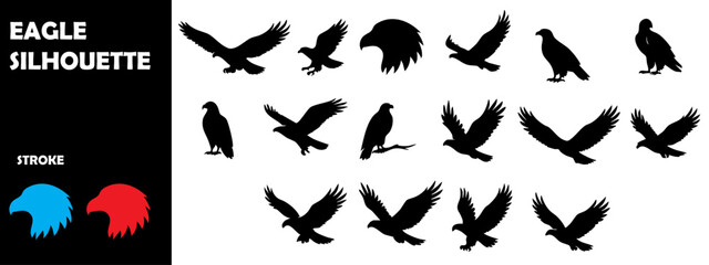Eagle Silhouette Vector Set – Flying and Perched Bird Poses for Power, Freedom, and Logo Design