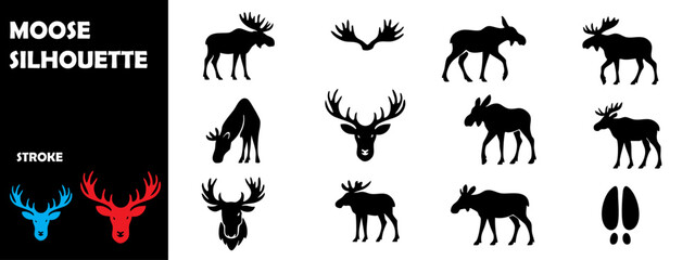 Moose Silhouette Vector Set – Various Angles and Poses for Wildlife, Nature, and Outdoor Design