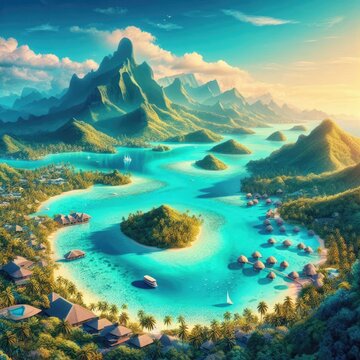 French Polynesia: Comprising over 100 islands in the South Pacific, including famous ones like Bora Bora and Tahiti, offering breathtaking turquoise lagoons, lush volcanic peaks, and vibrant marine li