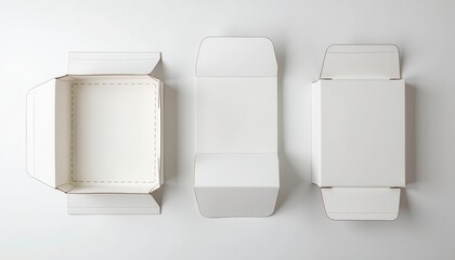 White Cardboard Packaging Boxes in Various Shapes Top-Down View in Monochromatic White for Shipping or Product Mockups [with copy space]