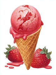 Strawberry Ice Cream Cone with Fresh Fruit is a premium-quality stock image ideal for use in lifestyle blogs, health content, promotional campaigns, and editorial publications.