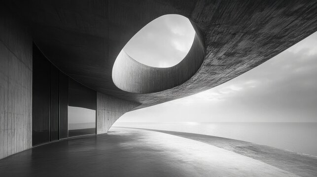 Monochrome architecture with abstract structure and smooth concrete floor 