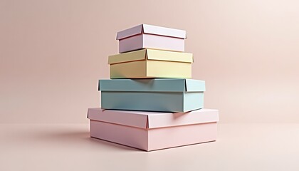 Stacked Pastel Boxes in Neat Arrangement in Pink Green Yellow for Product Display or Design Inspiration [with copy space]