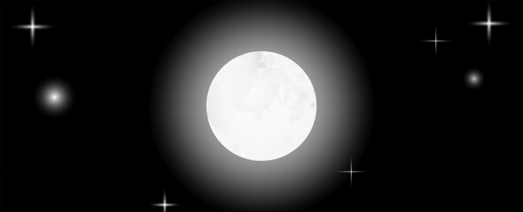 realistic full moon isolated at night. Glowing round planet or midnight moon landscape with craters, moonlight. Astronomy and space theme. vector