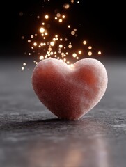 Fototapeta premium Close-up of a textured pink frosted heart on a reflective surface, showcasing a sweet confection or romantic symbol of love.