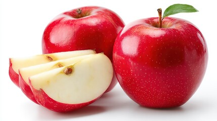 Shiny Red Apples with One Sliced in Half is a premium-quality stock image ideal for use in lifestyle blogs, health content, promotional campaigns, and editorial publications.