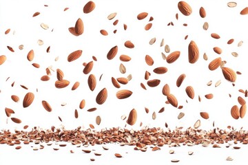 Obraz premium Falling almonds isolated on white background for culinary use.
