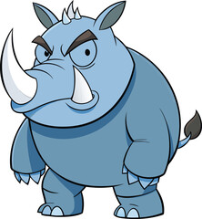 Fototapeta premium Angry cartoon rhinoceros vector illustration with sharp horns and stern expression