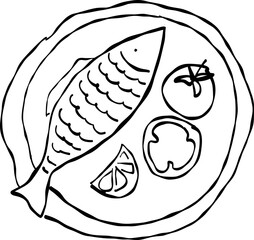 Plate with fried fish and vegetables