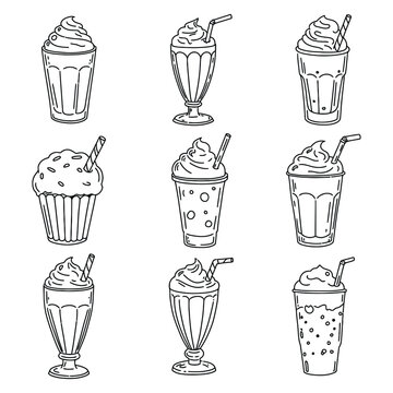 Milkshake Collection Line Art Vector &ndash; Minimal Drink Icon Set