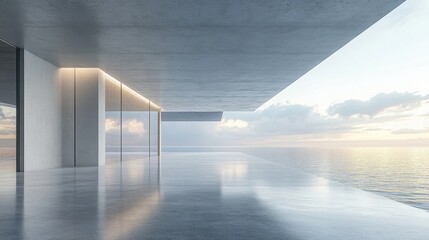 Smooth minimalist space, gray tones, wide concrete ground, empty modern design