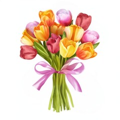 Obraz premium Tulip illustration watercolor bouquet.