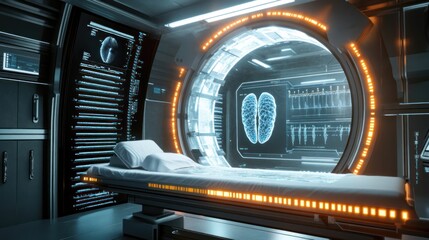 Obraz premium Futuristic Medical Scanner Room: Advanced Brain Scan Technology