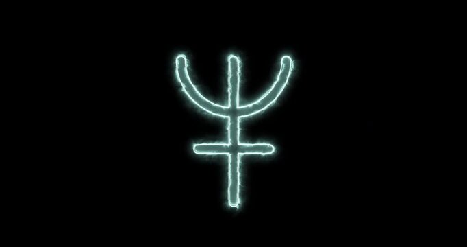 Astronomical symbol of Neptune planet blue flaming. Loop