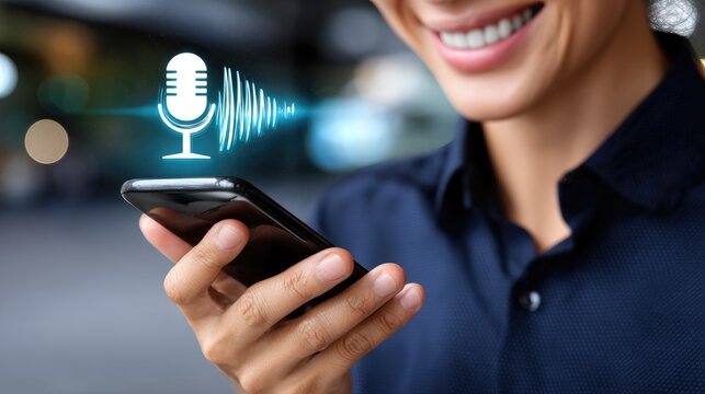A person using voice recognition on a smartphone for seamless communication.