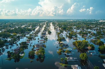 Flooded residential area, aerial view