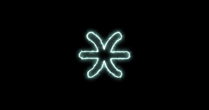 Pisces symbol blue flaming. Loop