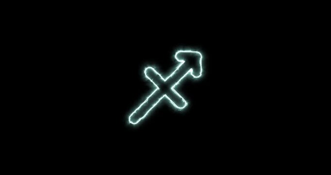 Sagittarius symbol blue flaming. Loop