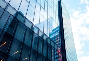 Obraz premium Sleek glass facade, modern corporate high-rise, business building, modern architecture