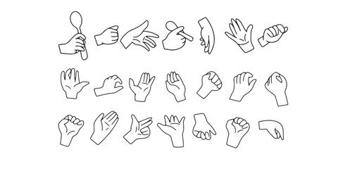 set of handrawn hand different pose isolated on white background design. doodles hand. Set of hands with different gestures isolated on white background.
