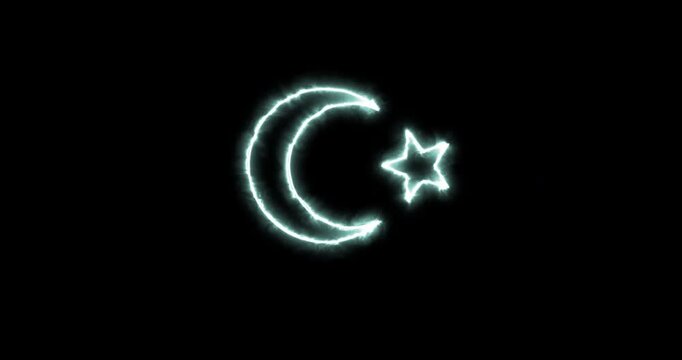 Star and crescent symbol blue flaming. Loop