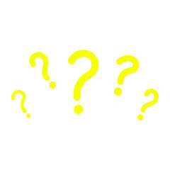 Yellow question mark, symbolizing confusion, curiosity, or question. White background.