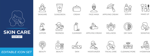 Skin care line icon set. 