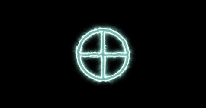 Astronomical symbol of Earth planet blue flaming. Loop