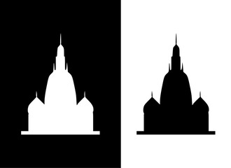 A symmetrical silhouette of a dome structure, displayed in black and white.