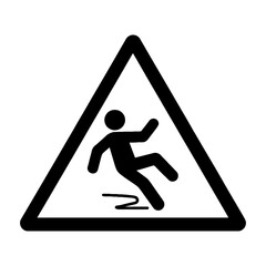 Caution wet floor sign slippery surface hazard warning safety fall accident prevention black and white icon