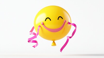 Obraz premium Happy yellow balloon with pink ribbons