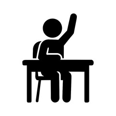 Student raising hand in class for question answer at school college university education learning icon vector