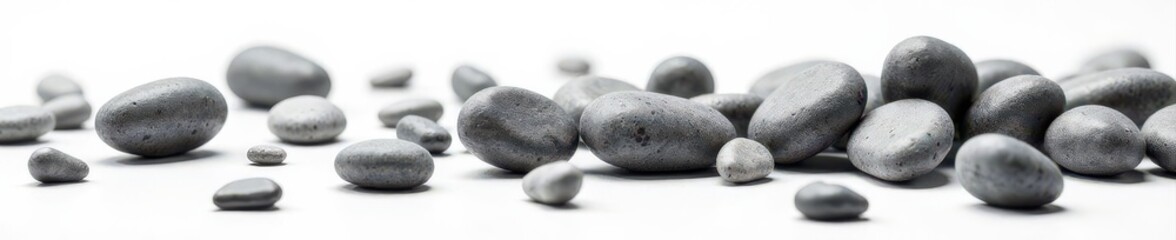 Smooth gray and black pebbles scattered on white , wallpaper, simple