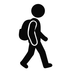 Stick figure walking with backpack icon vector illustration simple design for education and travel concept